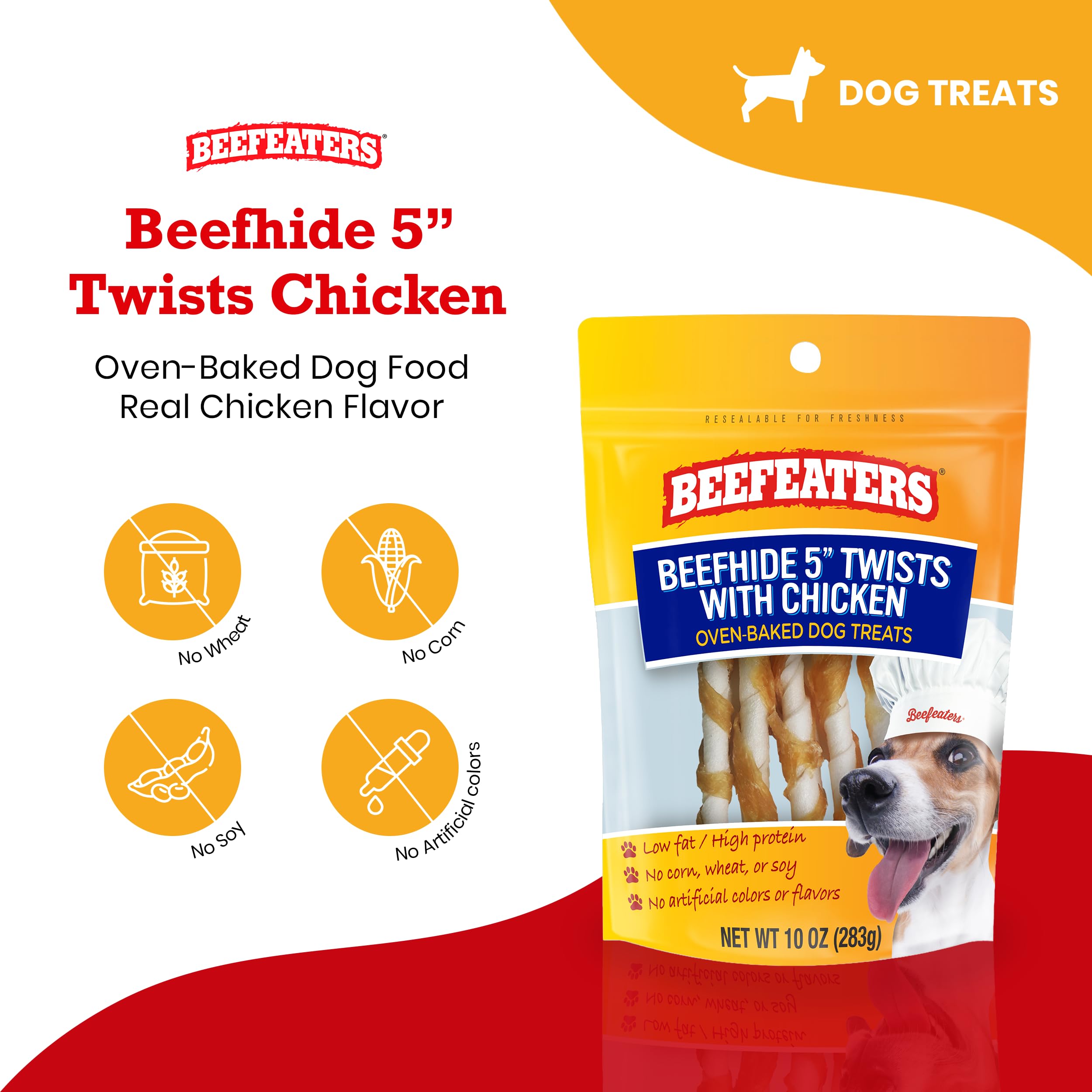 Beefeaters Beefhide 5in Twist with Real Chicken, 10oz - Protein-Rich Dog Treats for Clean Teeth, Ideal for Training & All Dog Si